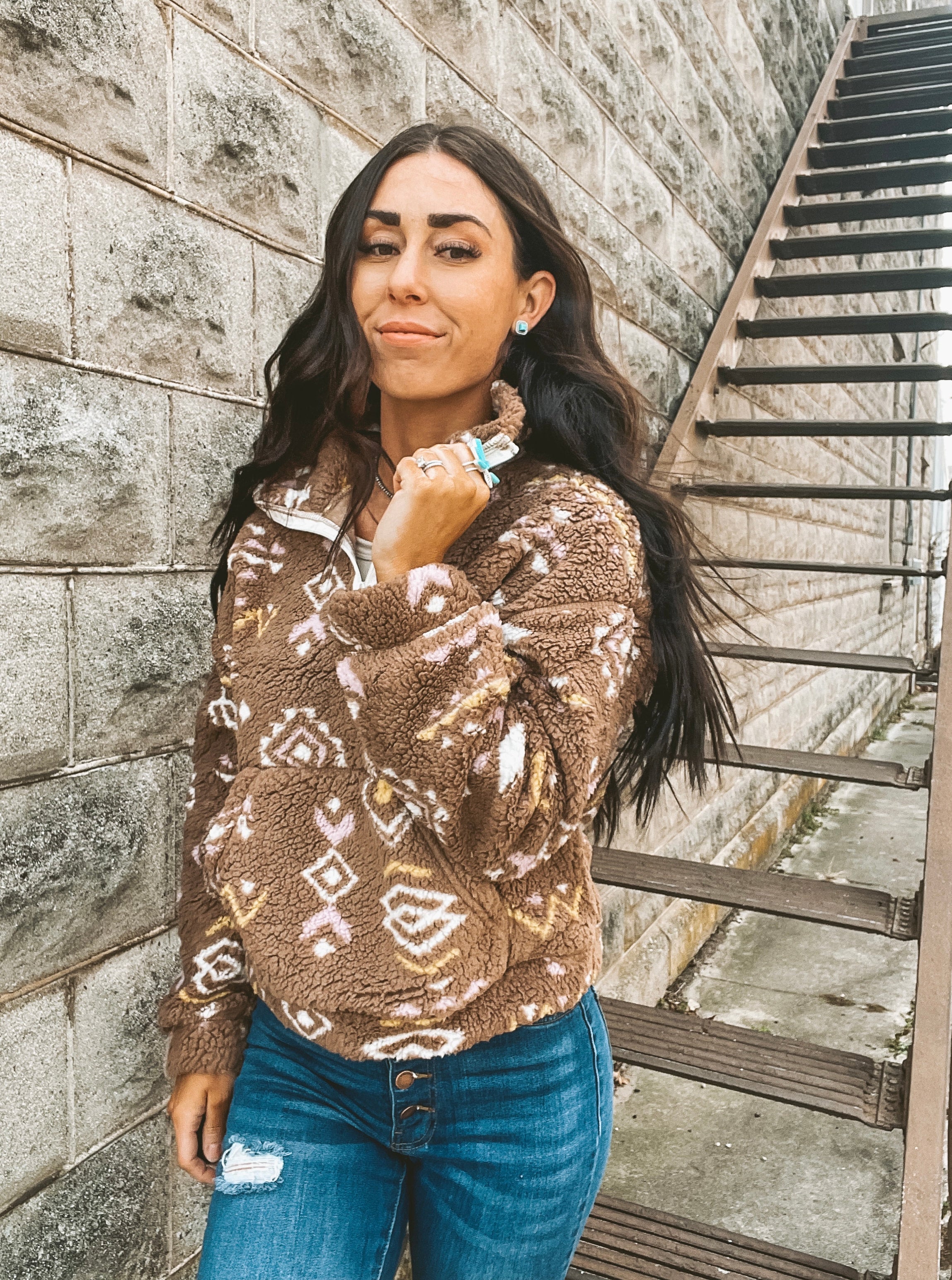 The Cozy Aztec Sherpa Pullover Cinched Up Designs